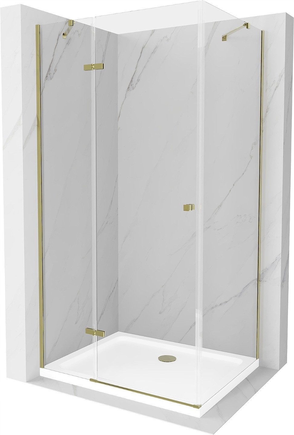 Mexen Roma kabina prysznicowa uchylna 100 x 80 cm, transparent, złota + brodzik Flat - 854-100-080-50-00-4010