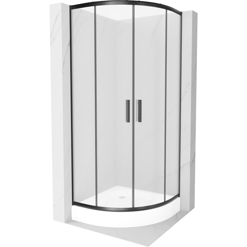 Mexen Rio kabina prysznicowa półokrągła 80 x 80 cm, szron, czarna + brodzik Rio, biały - 863-080-080-70-30-4710