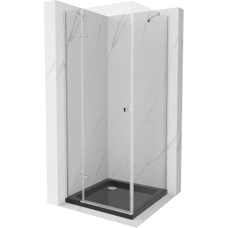 Mexen Roma kabina prysznicowa uchylna 90 x 90 cm, transparent, chrom + brodzik Flat, czarny - 854-090-090-01-00-4070