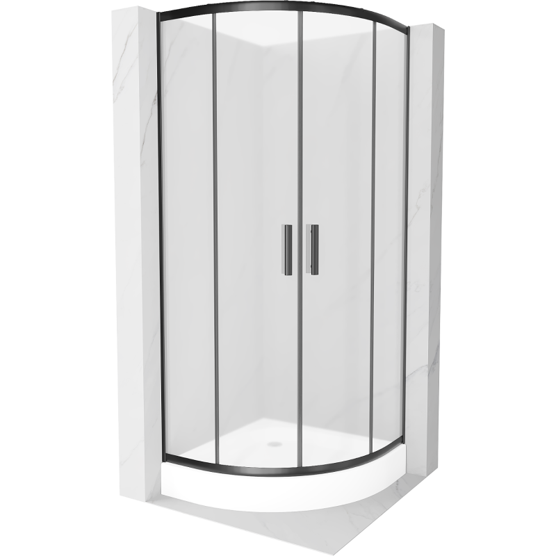 Mexen Rio kabina prysznicowa półokrągła 90 x 90 cm, szron, czarna + brodzik Rio, biały - 863-090-090-70-30-4710
