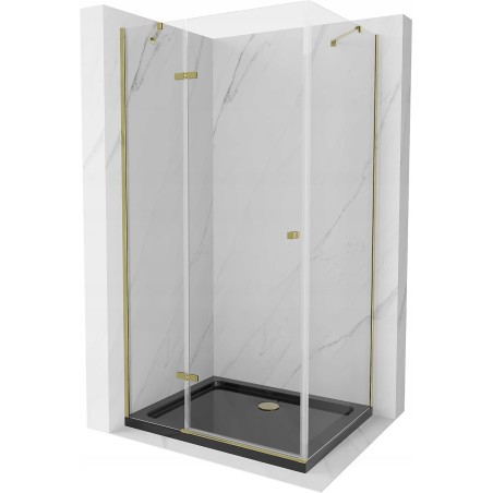 Mexen Roma kabina prysznicowa uchylna 100 x 80 cm, transparent, złota + brodzik Flat, czarny - 854-100-080-50-00-4070G