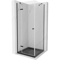 Mexen Roma kabina prysznicowa uchylna 80 x 80 cm, transparent, czarna + brodzik Flat, czarny - 854-080-080-70-00-4070B