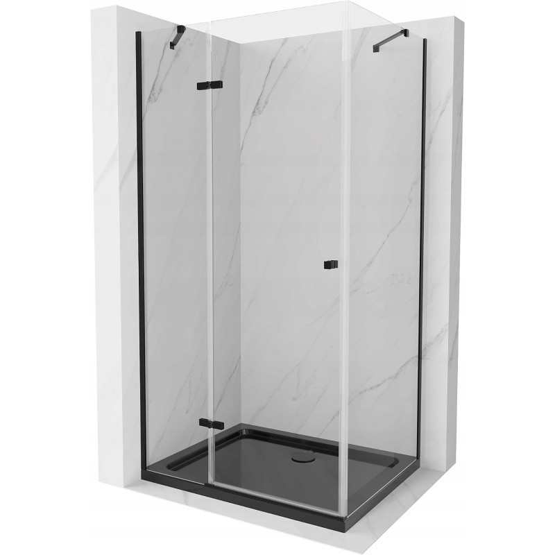 Mexen Roma kabina prysznicowa uchylna 90 x 100 cm, transparent, czarna + brodzik Flat, czarny - 854-090-100-70-00-4070B