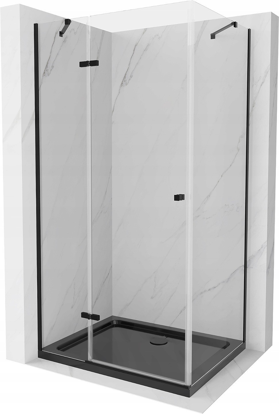 Mexen Roma kabina prysznicowa uchylna 90 x 100 cm, transparent, czarna + brodzik Flat, czarny - 854-090-100-70-00-4070B