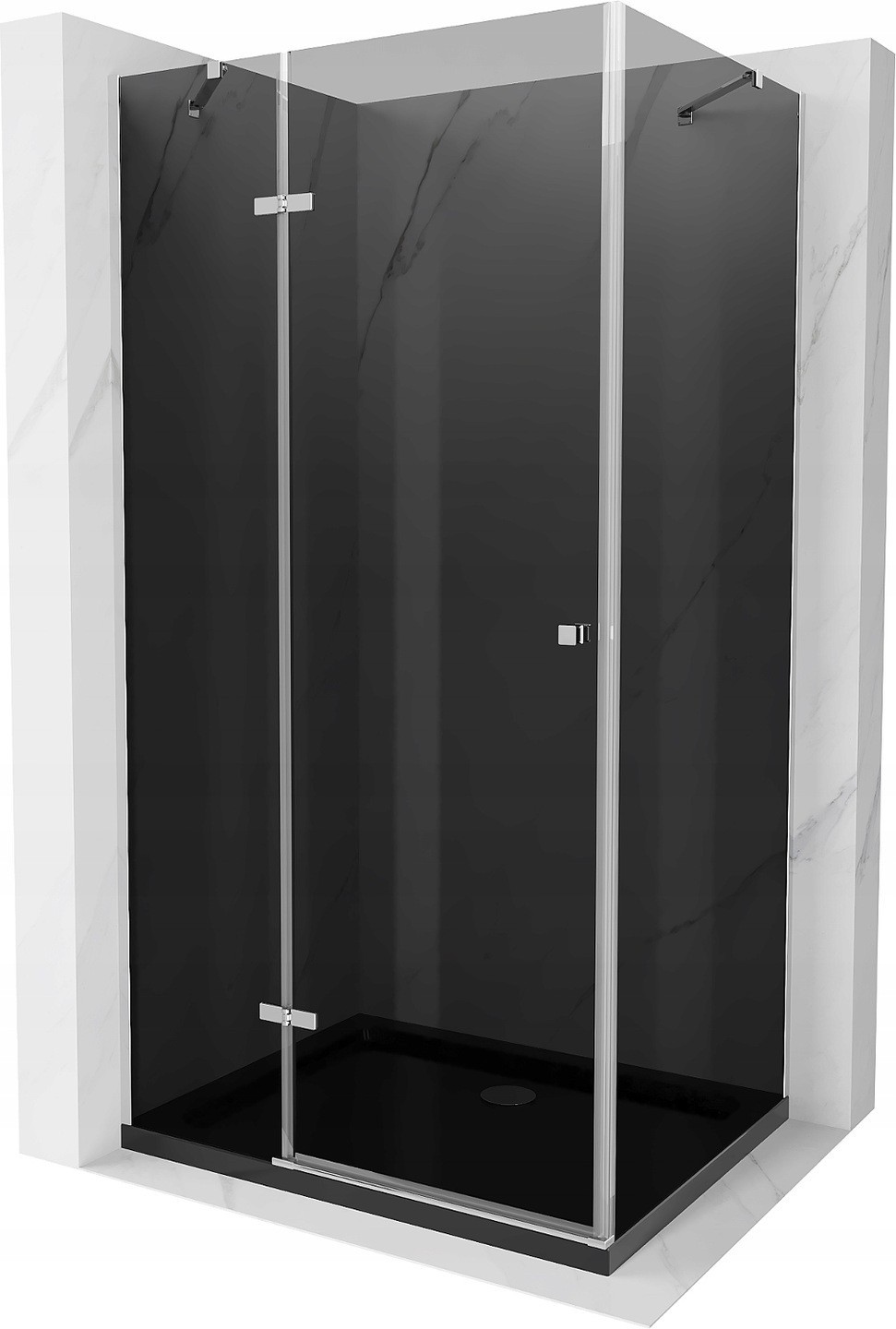 Mexen Roma kabina prysznicowa uchylna 90 x 100 cm, grafit, chrom + brodzik Flat, czarny - 854-090-100-01-40-4070