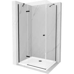 Mexen Roma kabina prysznicowa uchylna 80 x 90 cm, transparent, czarna + brodzik Flat, biały - 854-080-090-70-00-4010B