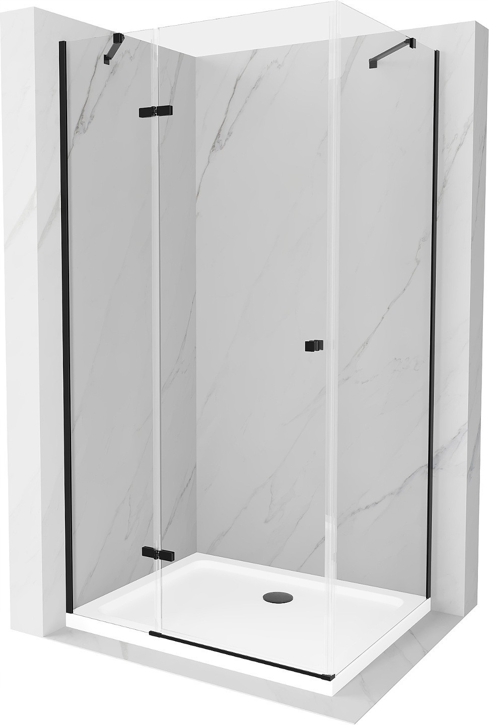 Mexen Roma kabina prysznicowa uchylna 80 x 100 cm, transparent, czarna + brodzik Flat, biały - 854-080-100-70-00-4010B