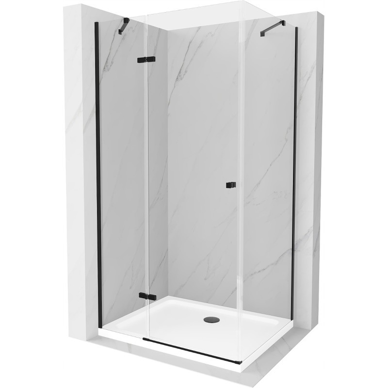 Mexen Roma kabina prysznicowa uchylna 110 x 80 cm, transparent, czarna + brodzik Flat, biały - 854-110-080-70-00-4010B