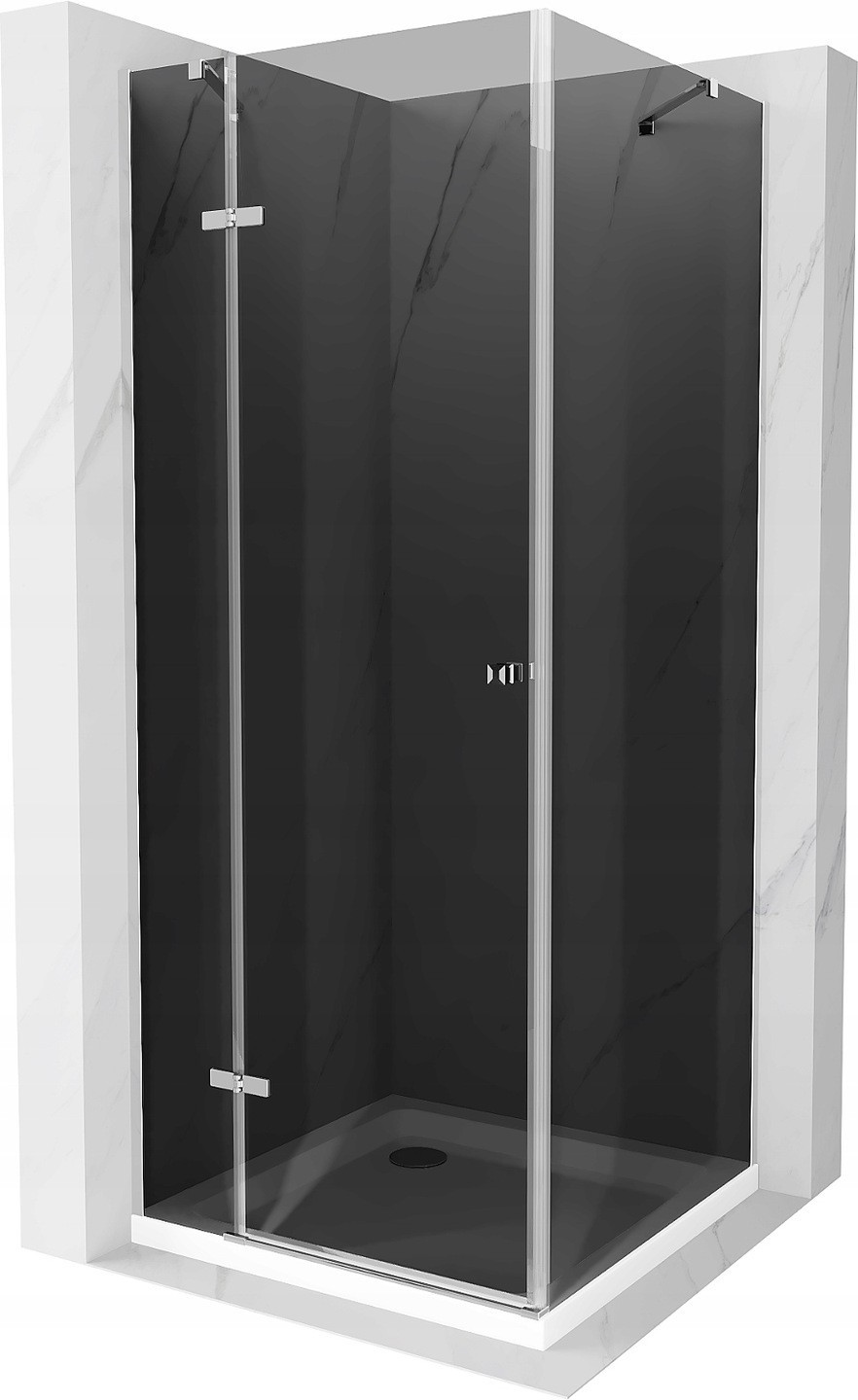 Mexen Roma kabina prysznicowa uchylna 70 x 70 cm, grafit, chrom + brodzik Flat, biały - 854-070-070-01-40-4010