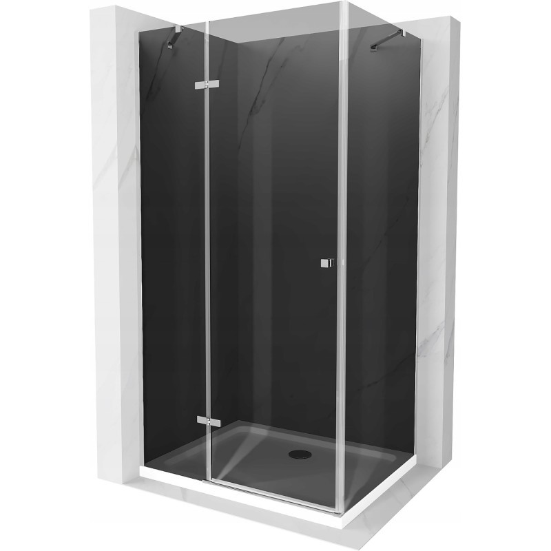 Mexen Roma kabina prysznicowa uchylna 90 x 70 cm, grafit, chrom + brodzik Flat, biały - 854-090-070-01-40-4010