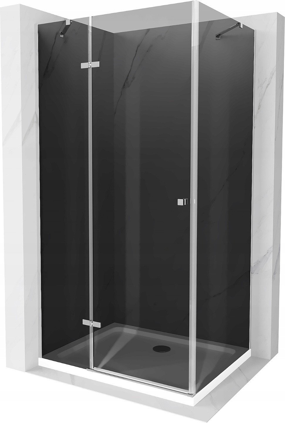 Mexen Roma kabina prysznicowa uchylna 90 x 100 cm, grafit, chrom + brodzik Flat, biały - 854-090-100-01-40-4010