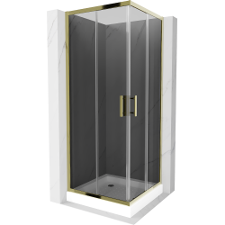 Mexen Rio kabina prysznicowa kwadratowa 80 x 80 cm, grafit, złota + brodzik Rio, biały - 860-080-080-50-40-4510