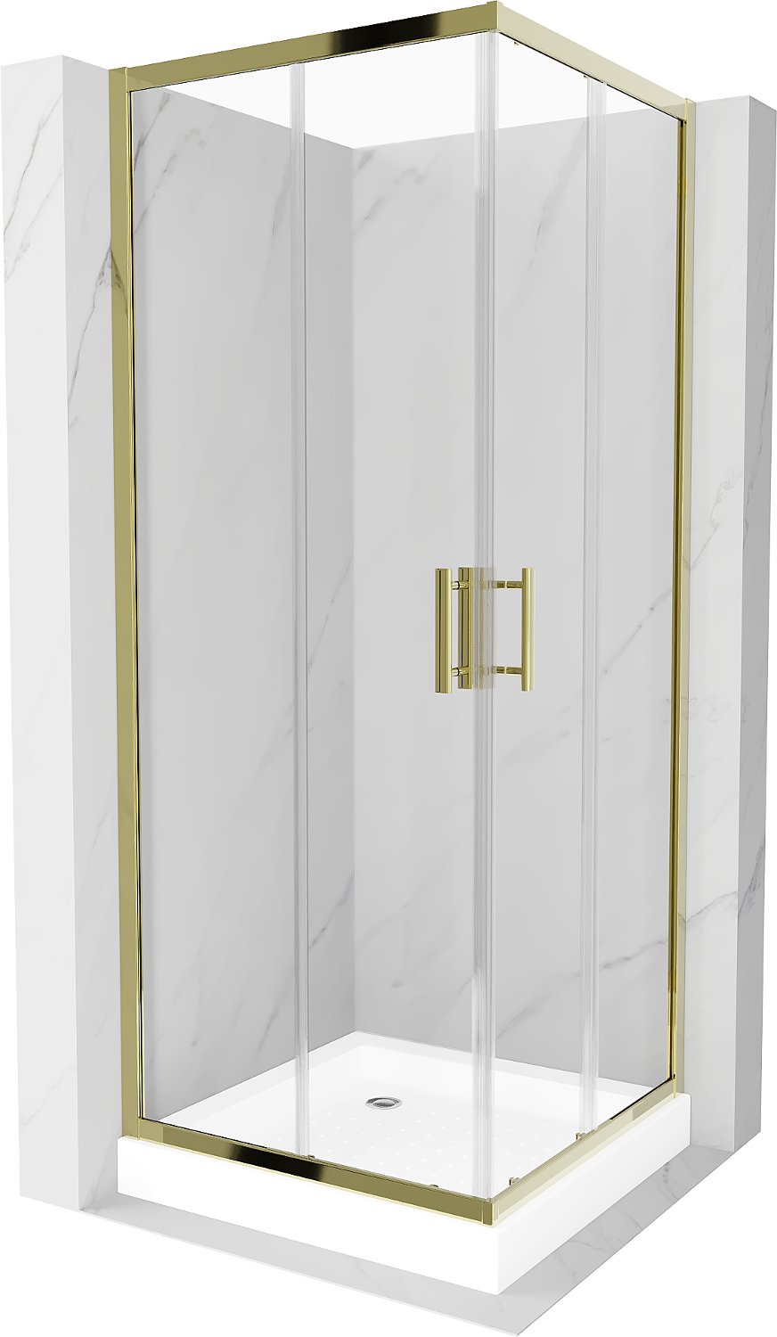 Mexen Rio kabina prysznicowa kwadratowa 80 x 80 cm, transparent, złota + brodzik Rio, biały - 860-080-080-50-00-4510