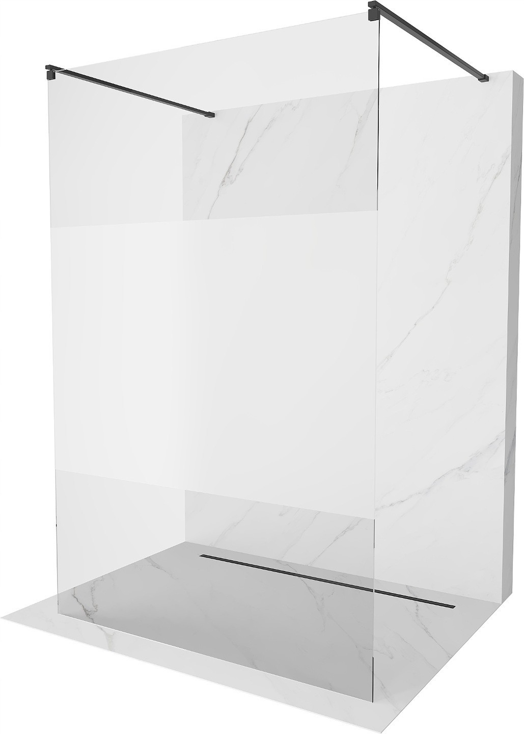 Mexen Kioto ścianka prysznicowa wolnostojąca 140 x 200 cm, transparent/szron 8 mm, czarna - 800-140-002-70-35