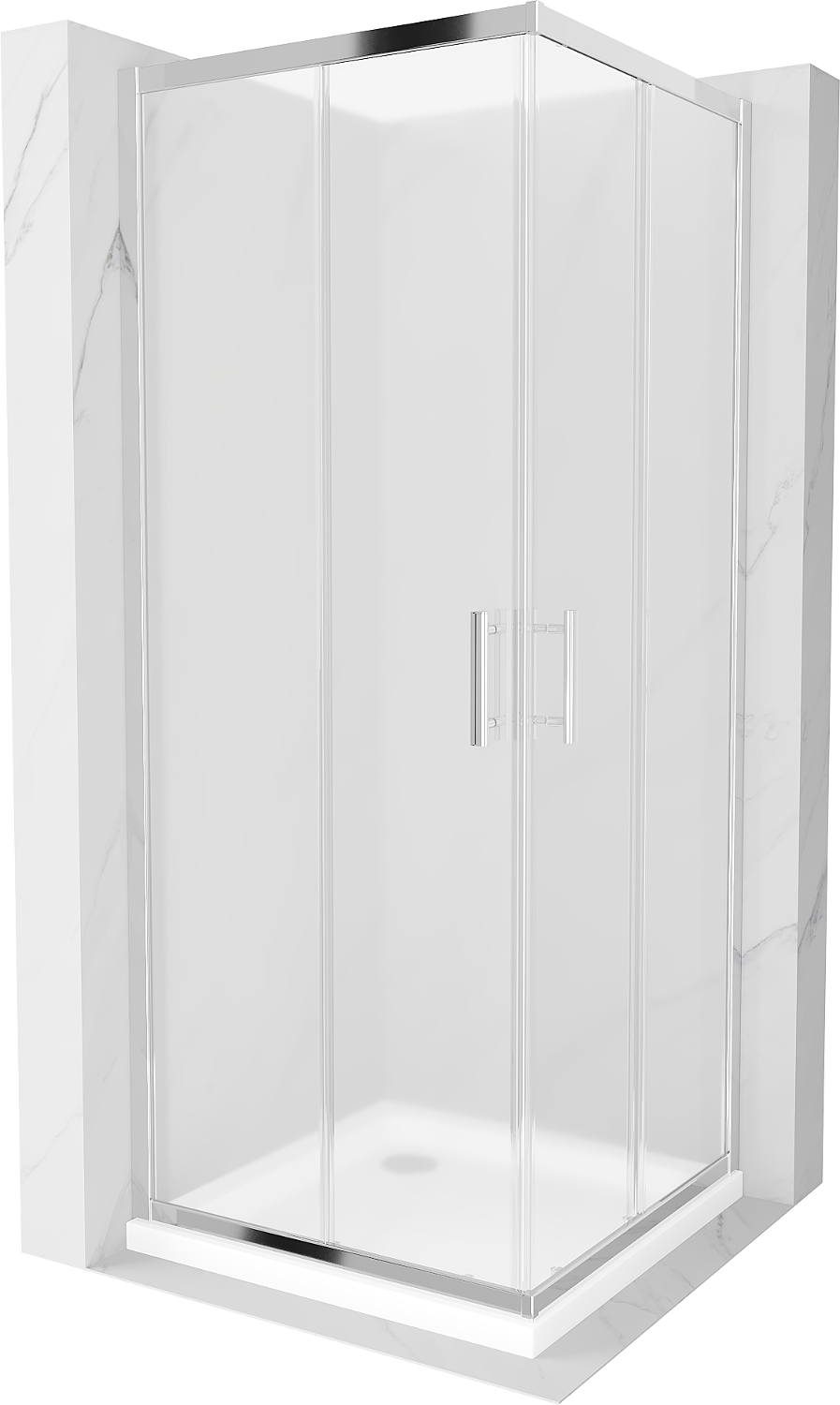 Mexen Rio kabina prysznicowa kwadratowa 90 x 90 cm, szron, chrom + brodzik Flat, biały - 860-090-090-01-30-4010