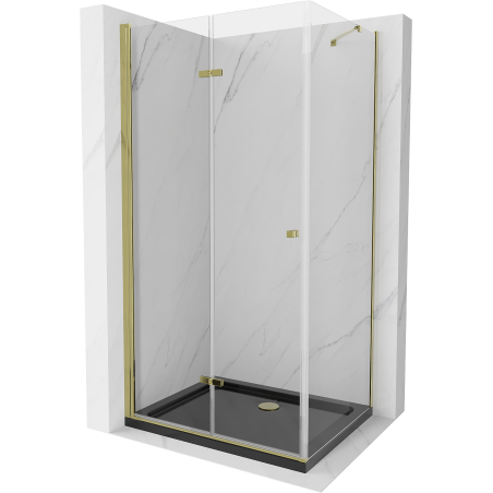 Mexen Lima kabina prysznicowa składana 80 x 100 cm, transparent, złota + brodzik Flat, czarny - 856-080-100-50-00-4070G