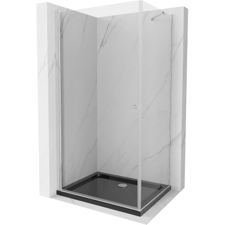 Mexen Pretoria kabina prysznicowa uchylna 70 x 80 cm, transparent, chrom + brodzik Flat, czarny - 852-070-080-01-00-4070