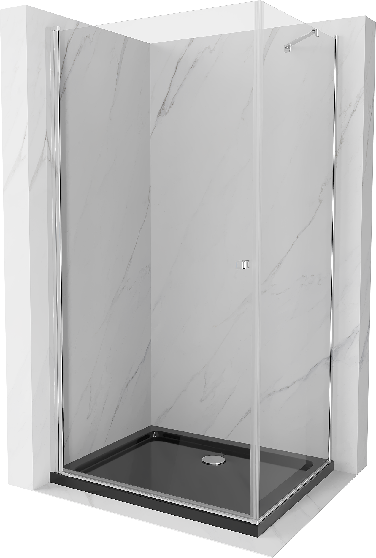 Mexen Pretoria kabina prysznicowa uchylna 80 x 110 cm, transparent, chrom + brodzik Flat, czarny - 852-080-110-01-00-4070