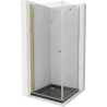 Mexen Pretoria kabina prysznicowa uchylna 70 x 70 cm, transparent, złota + brodzik Flat, czarny - 852-070-070-50-00-4070G