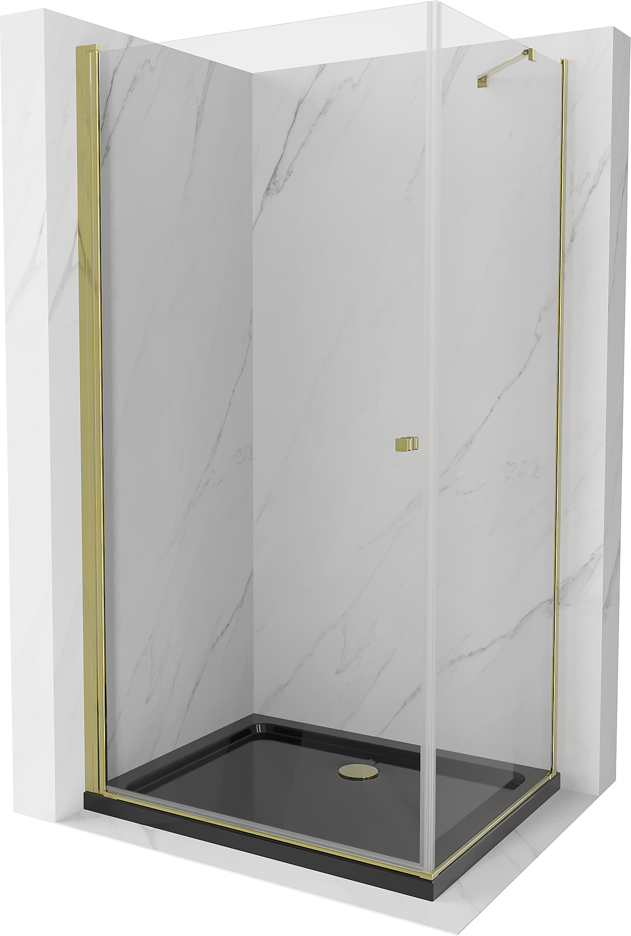 Mexen Pretoria kabina prysznicowa uchylna 100 x 70 cm, transparent, złota + brodzik Flat, czarny - 852-100-070-50-00-4070G