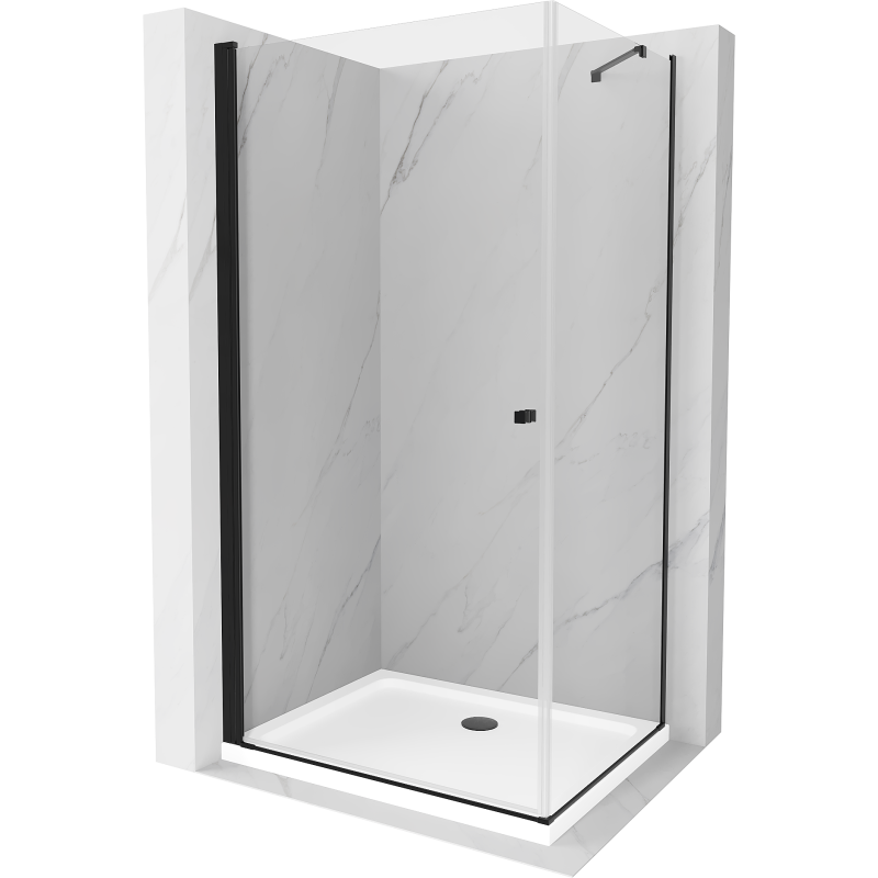 Mexen Pretoria kabina prysznicowa uchylna 90 x 100 cm, transparent, czarna + brodzik Flat - 852-090-100-70-00-4010B
