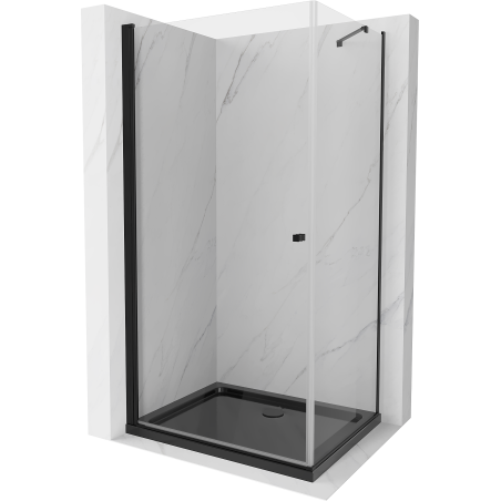 Mexen Pretoria kabina prysznicowa uchylna 70 x 90 cm, transparent, czarna + brodzik Flat, czarny - 852-070-090-70-00-4070B