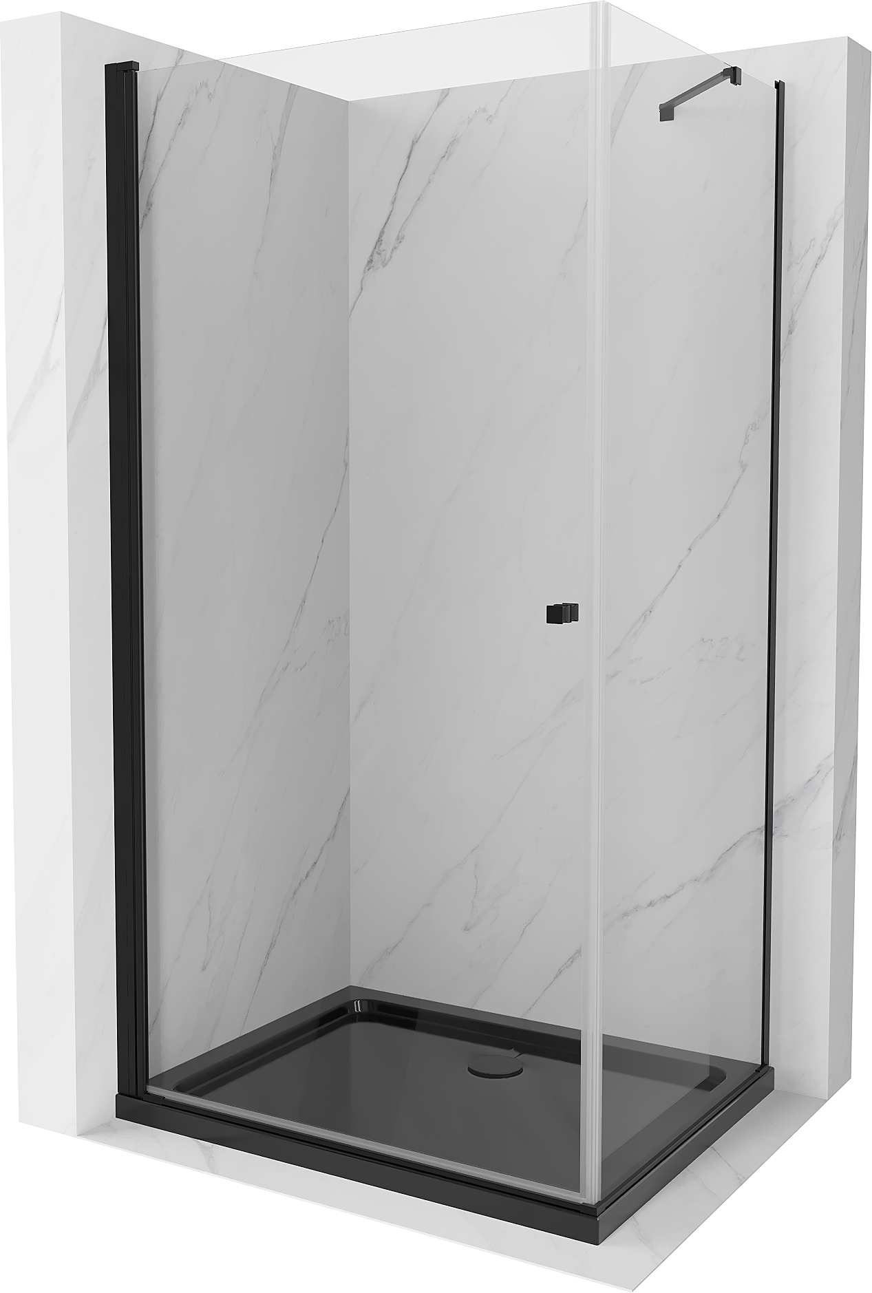 Mexen Pretoria kabina prysznicowa uchylna 80 x 100 cm, transparent, czarna + brodzik Flat, czarny - 852-080-100-70-00-4070B