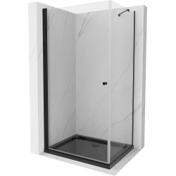 Mexen Pretoria kabina prysznicowa uchylna 100 x 90 cm, transparent, czarna + brodzik Flat, czarny - 852-100-090-70-00-4070B
