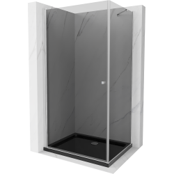 Mexen Pretoria kabina prysznicowa uchylna 90 x 100 cm, grafit, chrom + brodzik Flat, czarny - 852-090-100-01-40-4070