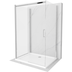 Mexen Omega kabina prysznicowa 3-ścienna, rozsuwana 110 x 80 cm, transparent, chrom + brodzik Flat - 825-110-080-01-00-3s-4010