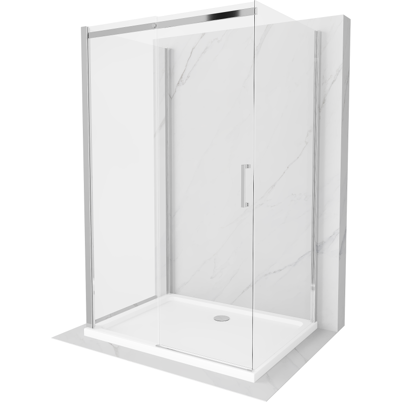 Mexen Omega kabina prysznicowa 3-ścienna, rozsuwana 110 x 100 cm, transparent, chrom + brodzik Flat - 825-110-100-01-00-3s-4010