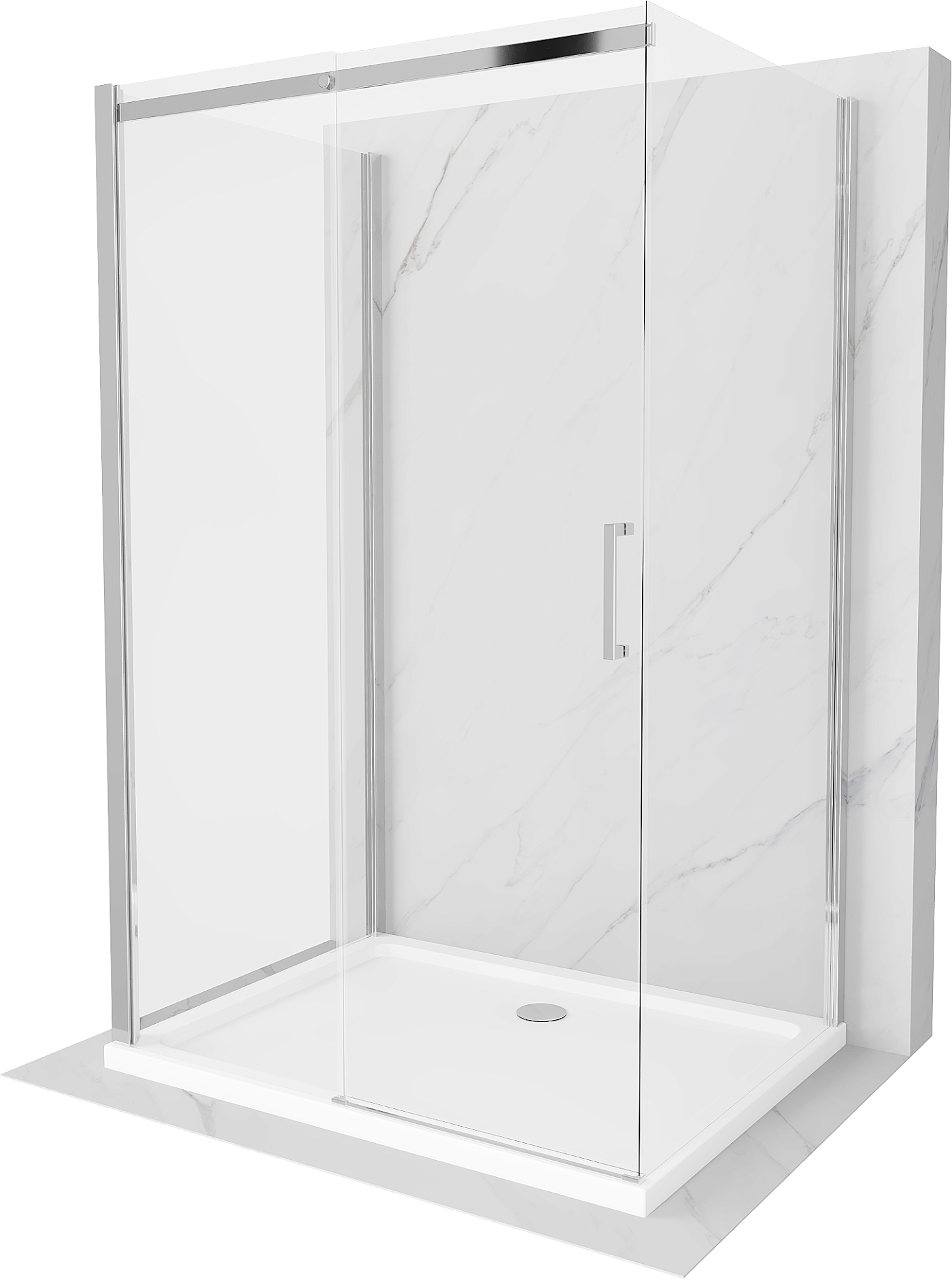 Mexen Omega kabina prysznicowa 3-ścienna, rozsuwana 130 x 80 cm, transparent, chrom + brodzik Flat - 825-130-080-01-00-3s-4010