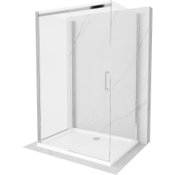 Mexen Omega kabina prysznicowa 3-ścienna, rozsuwana 130 x 90 cm, transparent, chrom + brodzik Flat - 825-130-090-01-00-3s-4010