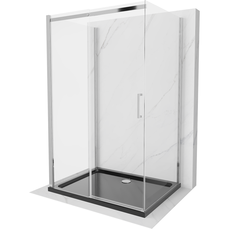 Mexen Omega kabina prysznicowa 3-ścienna, rozsuwana 110 x 80 cm, transparent, chrom + brodzik Flat - 825-110-080-01-00-3s-4070
