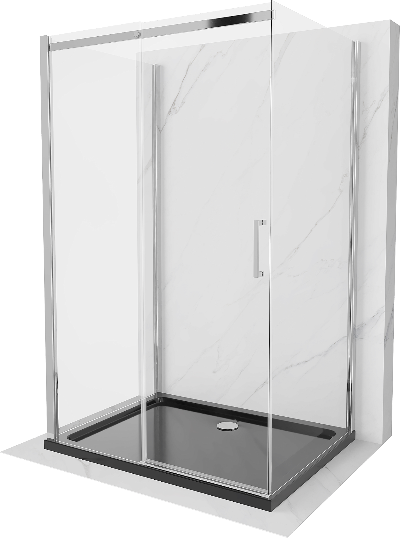 Mexen Omega kabina prysznicowa 3-ścienna, rozsuwana 110 x 80 cm, transparent, chrom + brodzik Flat - 825-110-080-01-00-3s-4070