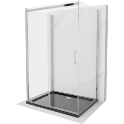 Mexen Omega kabina prysznicowa 3-ścienna, rozsuwana 110 x 90 cm, transparent, chrom + brodzik Flat - 825-110-090-01-00-3s-4070