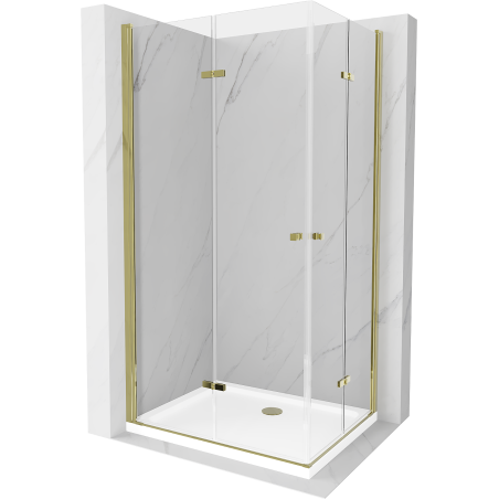 Mexen Lima Duo kabina prysznicowa składana 100 x 90 cm, transparent, złota + brodzik Flat - 856-100-090-50-02-4010G