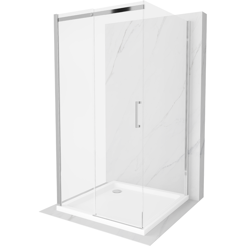 Mexen Omega kabina prysznicowa 3-ścienna, rozsuwana 100 x 100 cm, transparent, chrom + brodzik Flat - 825-100-100-01-00-3s-4010