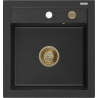 Mexen Vito zlewozmywak granitowy 1-komorowy 520 x 490 mm, czarny/srebrny metalik, syfon złoty - 6503521000-73-G