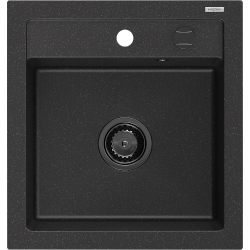Mexen Vito zlewozmywak granitowy 1-komorowy 520 x 490 mm, czarny/srebrny metalik, syfon czarny - 6503521000-73-B