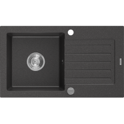 Mexen Pablo zlewozmywak granitowy 1-komorowy z ociekaczem 752 x 436 mm, czarny nakrapiany, syfon chrom - 6510751010-76