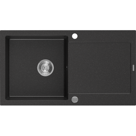 Mexen Leo zlewozmywak granitowy 1-komorowy z ociekaczem 900 x 500 mm, czarny/srebrny metalik, syfon chrom - 6501901010-73