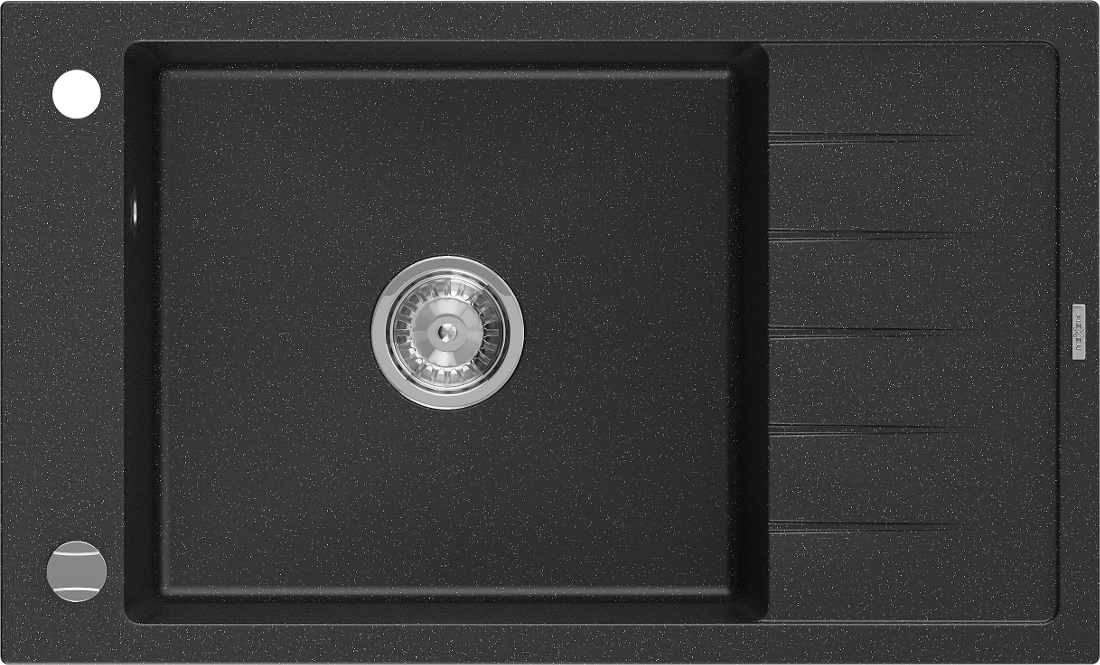 Mexen Elias zlewozmywak granitowy 1-komorowy z ociekaczem 795 x 480 mm, czarny/srebrny metalik, syfon chrom - 6511791005-73