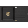 Mexen Pablo zlewozmywak granitowy 1-komorowy z ociekaczem 752 x 436 mm, czarny/srebrny metalik, syfon złoty - 6510751010-73-G