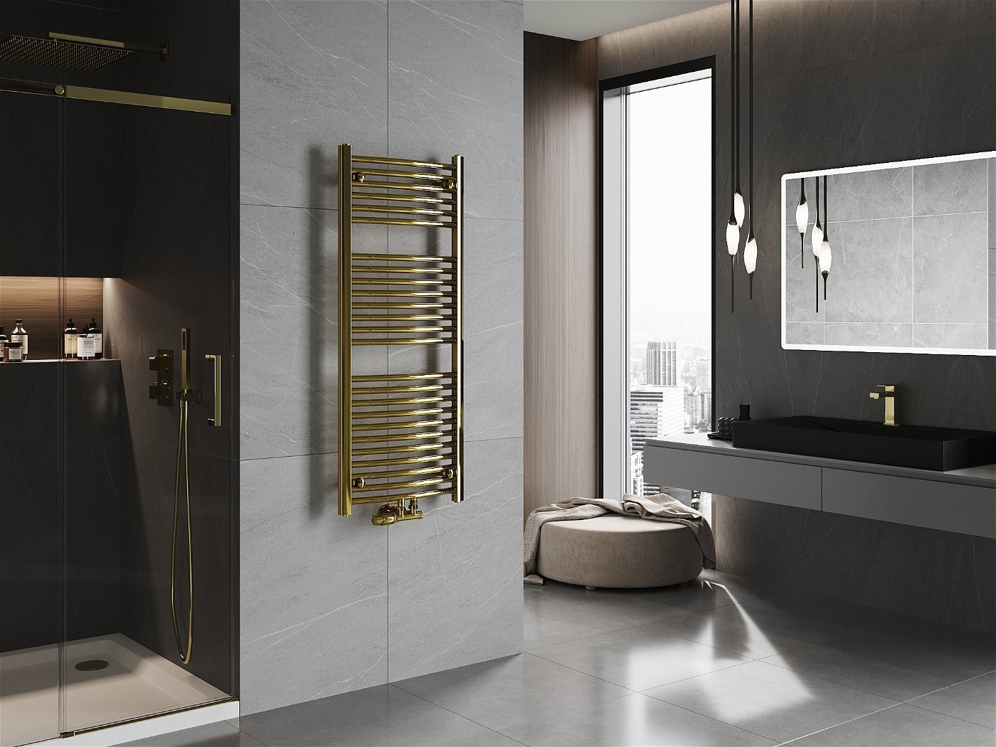 Kolor, styl i funkcjonalność  - czyli złoty grzejnik w łazience